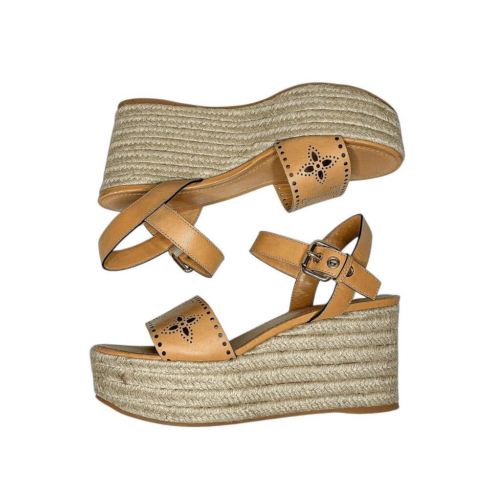 Louis Vuitton Starboard Wedge Cut Out Logo Sandals EU 40 Tan Espadrille Platform - Picture 5 of 10